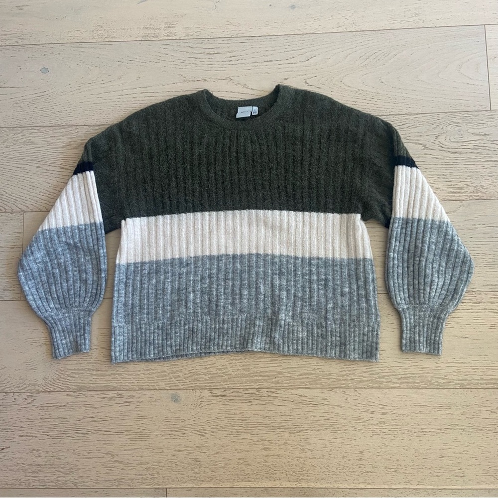 Striped Alpaca-Blend Rib Knit Sweater Medium Boxy Cozy EUC - Picture 3 of 10